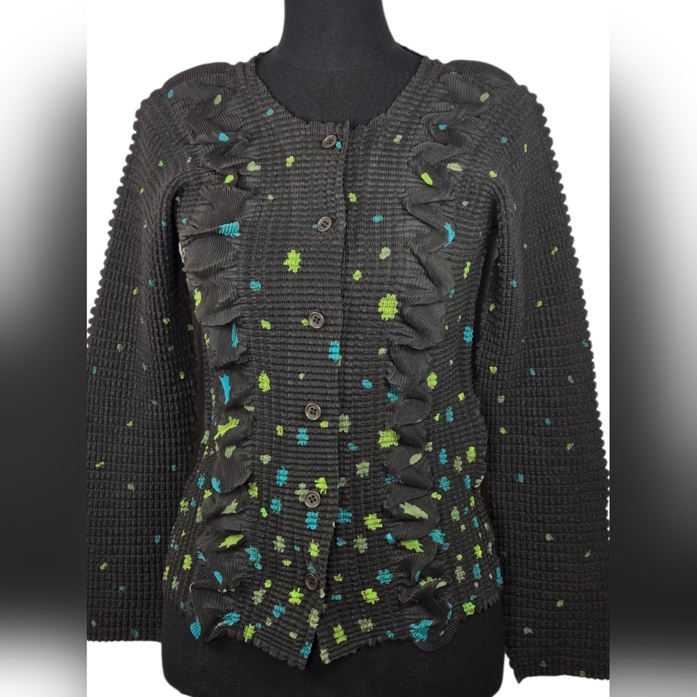 Issey Miyake IM29 FJ946 Rare Textured Pleated Button Front Top Size 3 - Picture 6 of 13